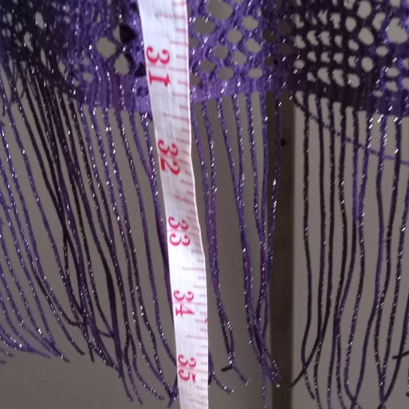 Tiana B NWT Purple fringe mesh lace overlay cocktail party shift midi dress sz12 - Picture 4 of 4